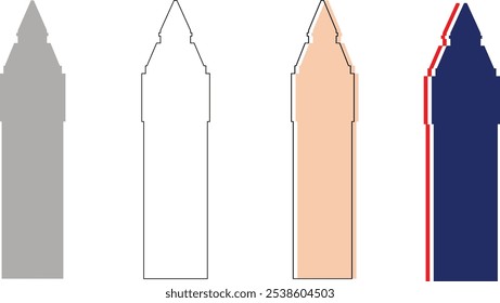 Ilustração do vetor de Big Ben Inglaterra Viagem Landmark arte de linha e silhueta de Big ben