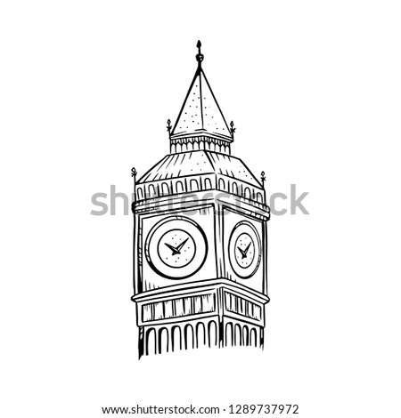 Big Ben vector illustration. Big Ben line drawing