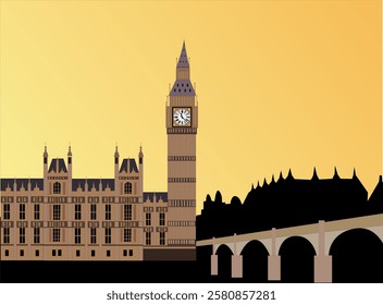 Big Ben vector illustration, Palace of Westminster, historic icon of England