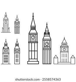 big ben watch and bell tower london line art simple vecor 