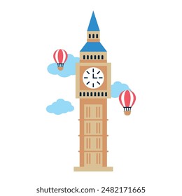 big ben westminster london and air balloons isolated