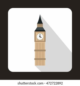 Big Ben in Westminster, London icon in flat style on a white background