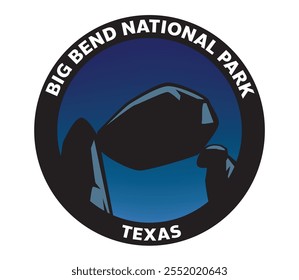 Big Bend NATIONAL PARK Vector de Texas Logo Rock balanceado del cielo nocturno