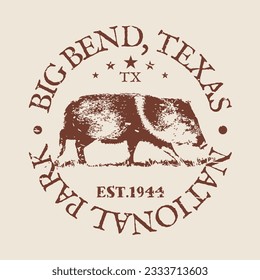 Big Bend, National Park, TX, USA Silhouette Postal Passport. Stamp Round Vector Icon. Design Travel Postmark. 