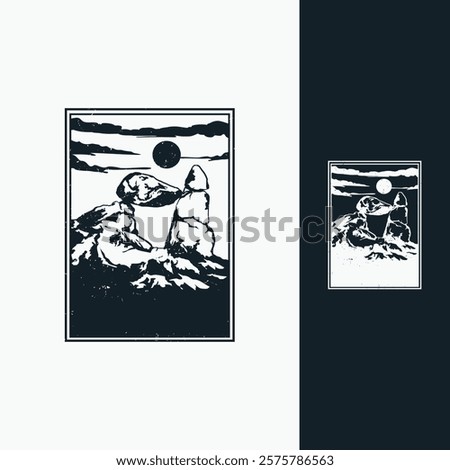 Big Bend national park vector template. Texas landmark illustration in patch emblem stamp style.