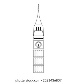 Big ben.London torre marco.Símbolo de Londres.Preto, ilustração vetor branco isolado no fundo branco,