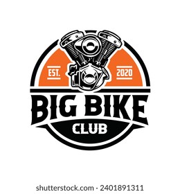 Logo des Big Bike Club Circle Emblem. V-Twin-Engine-Logo, isoliert