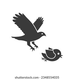 Big bird of prey hunt small bird glyph icon isolated on white background.Vector illustration.