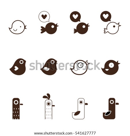 Big Bird Vector Set. Outline, easy to edit for web, logo and business design. Cartoon flat style
