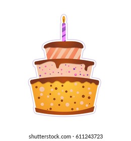 Big birthday cake with candles. Flat icon. Vector illustration. Good for card, invitations design .