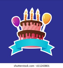Big birthday cake with candles. Flat icon. Vector illustration. Good for card, invitations design .