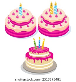 Vector de ilustración de pastel de cumpleaños grande para niños Elementos de fiesta de cumpleaños Clipart