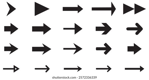 Big black abstract app arrow button. flat forward arrow-head sign symbol direction. down right icons collection set. eps vector illustration isolated on whit background. 