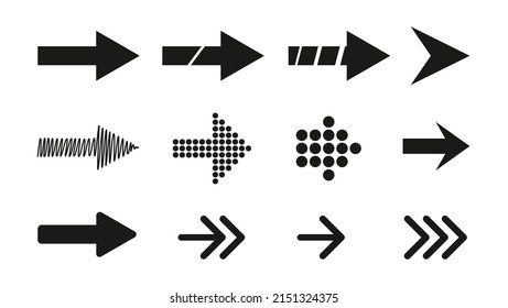 Big black arrows flat icon set. modern abstract simple cursors, pointers vector illustration collection. web design and digital graphic elements concept.