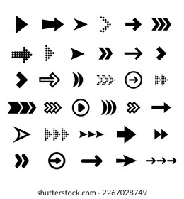 Big black arrows flat icon set. modern abstract simple cursors, pointers and direction buttons vector illustration collection