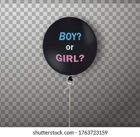 Big Black Ballon mit "Junge oder Mädchen?" auf Gender-Offensive Partei einzeln auf transparentem Hintergrund. Realistisches Design-Element. Festlicher Hintergrund mit Heliumballon.
