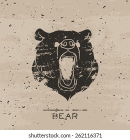 Big black bear roaring. Vector illustration with grunge design