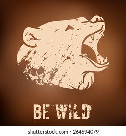 Big black bear roaring. Vector illustration with grunge design