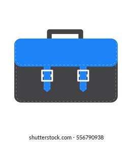 Big black and blue schoolbag briefcase icon. Isolated. White background. Flat design style. Vector illustration