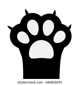 Big black cat paw print leg foot with nail claw. Cute cartoon character body part silhouette. Baby pet collection. Flat design. Isolated. White background. Vector illustration