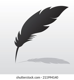 Big black feather silhouette with shadow. eps10