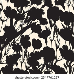 Big Black Flowers Decorative seamless pattern. Repeating background. Tileable wallpaper print.