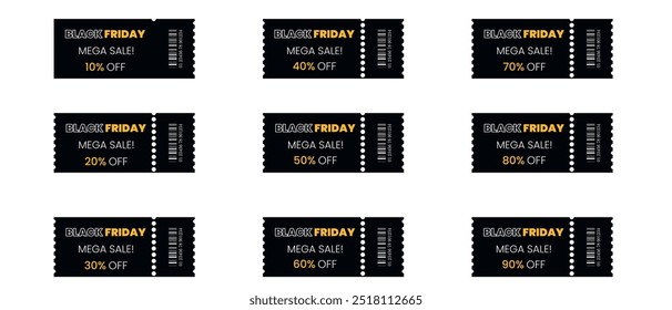 Big Black Friday vale presente, cupom com números amarelos modelo promoção definido. Uso de desconto de venda de vetor para cartaz, boletim informativo, compras, promoção, publicidade.