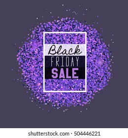 Big Black Friday Sale. Purple glitter. Sparkles on purple background. Glowing elements. Banner. Vector illustration, eps10
