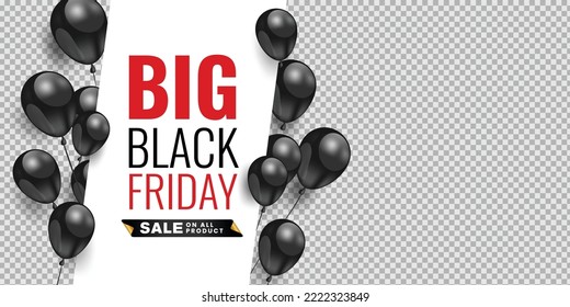 Big Black Friday Sale Social Media and Website Background and Slider Design Template With Balloon and Ribbon.