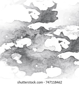 big black and grey watercolor ink stain pattern on white background, vector illustration
