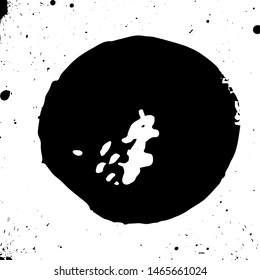 Big black grunge circle on white background. Ink splashes and grunge vintage background. Vector EPS