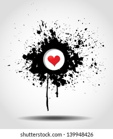 Big black grunge splash with heart inside. Vector illustration.