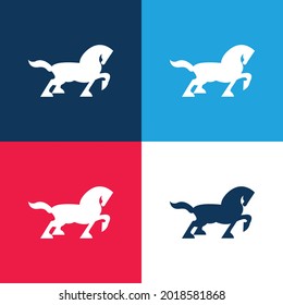 Big Black Horse Walking Side Silhouette With Tail And One Foot Up blue and red four color minimal icon set