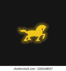 Big Black Horse Walking Side Silhouette With Tail And One Foot Up yellow glowing neon icon