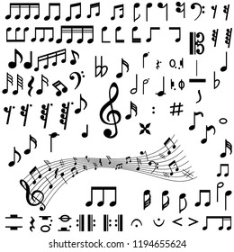 Big black music notes collection white background