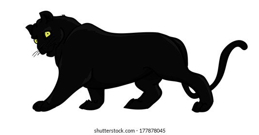 Big black panther hunting. Vector illustration.