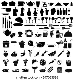 Big black set of kitchen icons graphic design  vector