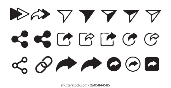 Big Black Share Link Button for Social Media Line and Silhouette Icon. Icons share isolated on white background. Vector EPS 10