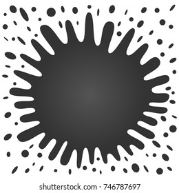 Big black splash with lots of small splashes on a white background. Vector illustration
