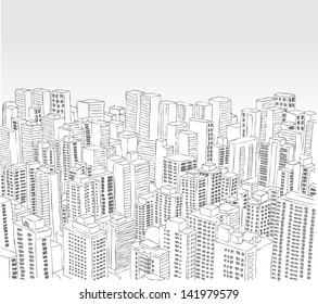 Big black and white city landscape with buildings