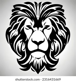 big black and white lion logo dashing, long thick hair lion authoritative, brave