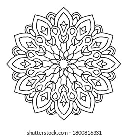 Große schwarz-weiße runde, fette Linie mandala Ornament runde Dekorationsmuster, einfache Farbbuchvektorgrafik.