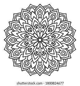 Big black white round circular bold line mandala ornament round decoration pattern, easy coloring book vector.