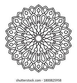 Big black white round circular bold line mandala ornament round decoration pattern, easy coloring book vector.