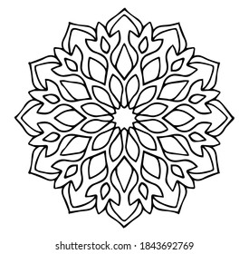 Gran blanco redondo blanco negro redondo negrita línea mandala adorno de decoración redonda, libro de coloración fácil arte vectorial.