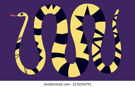 Big black and yellow snake crawling.  Abstract graphic composition.