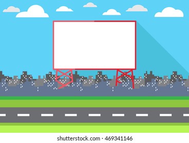 Big blank billboard in cityscape background shape. Billboard advertisement. Cartoon theme. 
