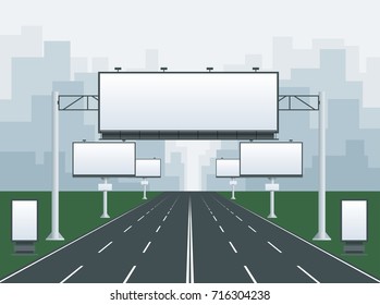 Big blank billboard in cityscape background shape. Billboard advertisement commercial blank. Different perspectives advertising construction for outdoor advertising big billboard
