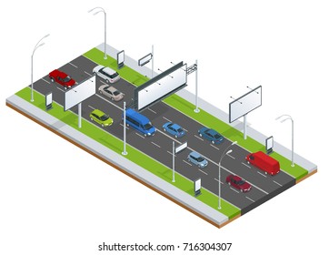 Big blank billboard in cityscape background shape. Billboard advertisement commercial blank. Different perspectives advertising construction for outdoor advertising big billboard