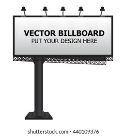 Big Blank Billboard Mockup with Downlights Design For Put Your Text or Picture Advertisement - Vector Illustration